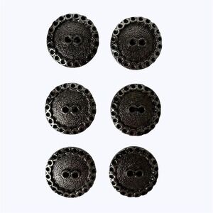 6 Vintage Metal Buttons 2 Hole Textured Round Scalloped Border 1" Salvaged